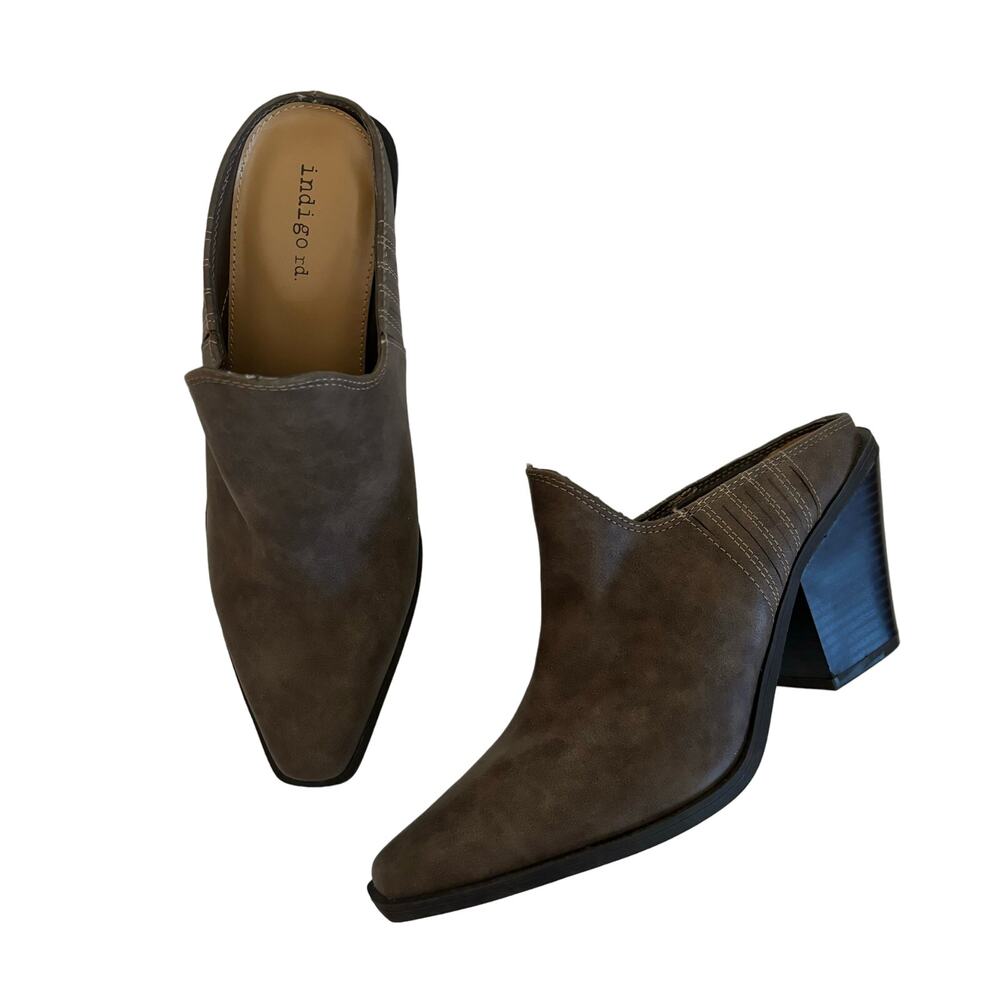 Indigo Rd Women’s Taupe Slip On Bohemian Cottagecore Block Heel Mules Size 7.5